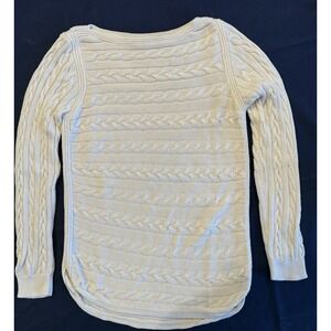 Lauren Ralph Lauren Cream Boat Neck Cable Knit Sweater Classic Preppy M
